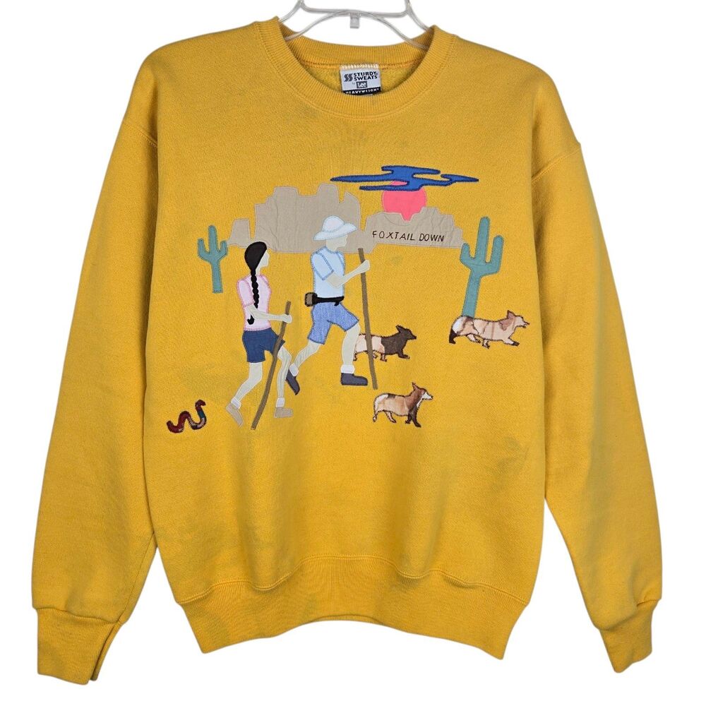 Lee Sturdy Sweats Fox Tail Down Sweatshirt Unisex M Applique Hiking Desert Scene